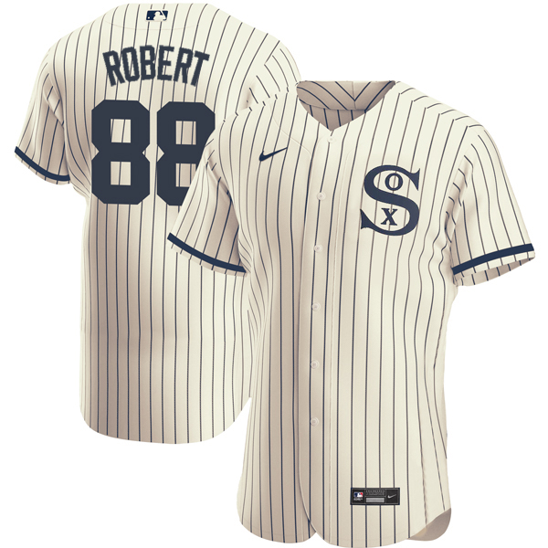 Men's Chicago White Sox #88 Luis Robert 2021 Cream/Navy Field of Dreams Name&Number Flex Base Stitched Jersey Men's Chicago White Sox #88 Luis Robert 2021 Cream/Navy Field of Dreams Name&Number Flex Base Stitched Jersey